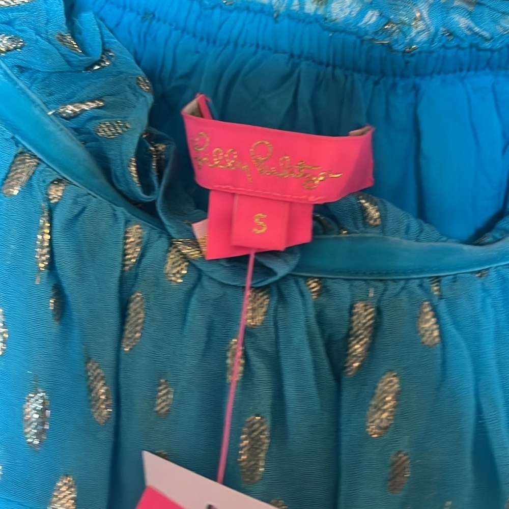 Lily Pulitzer CeeCee turquoise oasis top off shoulder option S NWT - Picture 4 of 12